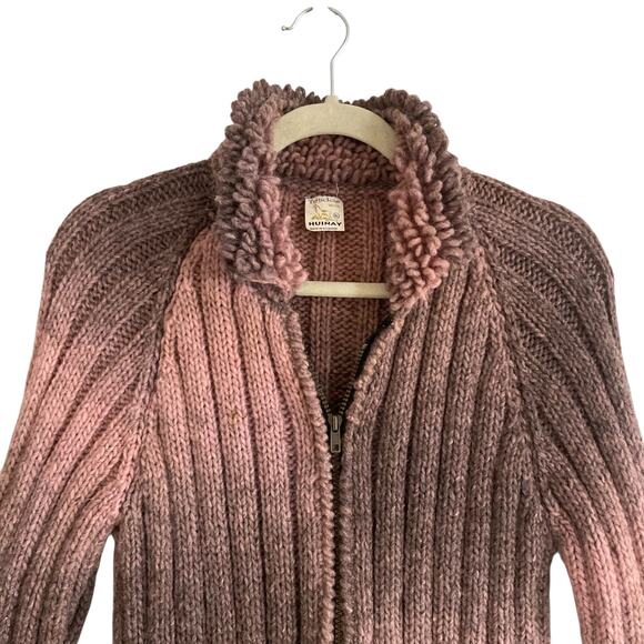 Vintage Huinay Wool Zip Sweater Pink Ombre Fringe Hem Ecuadorian Knit Sz Medium - Picture 6 of 16
